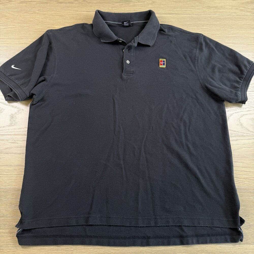 Nike Court Heritage Shirt Men Large Polo Tennis Vintage Black Cotton Blend